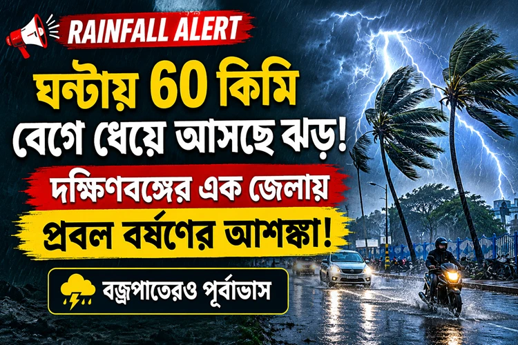 Rainfall alert: ঘণ্টায় ৬০ কিমি বেগে ধেয়ে আসছে ঝড়, দক্ষিণবঙ্গের এক জেলায় প্রবল বর্ষণের আশঙ্কা! বজ্রপাতেরও পূর্বাভাস