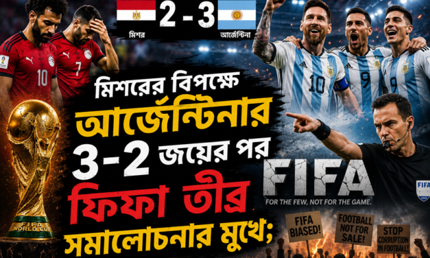 মিশরের বিপক্ষে আর্জেন্টিনার জয়ের পর ফিফা তীব্র সমালোচনার মুখে; কাসপারভ ও মরিনহোর তোপের মুখে